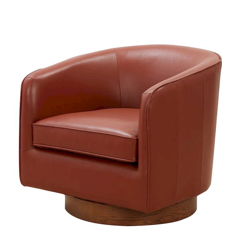 Fauteuil pivotant en cuir pleine fleur avec piètement en bois