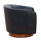 Fauteuil pivotant en cuir pleine fleur avec piètement en bois