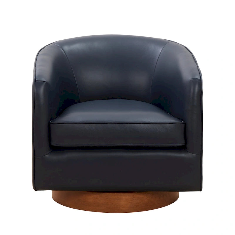 Fauteuil pivotant en cuir pleine fleur avec piètement en bois