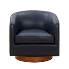 Fauteuil pivotant en cuir pleine fleur avec piètement en bois