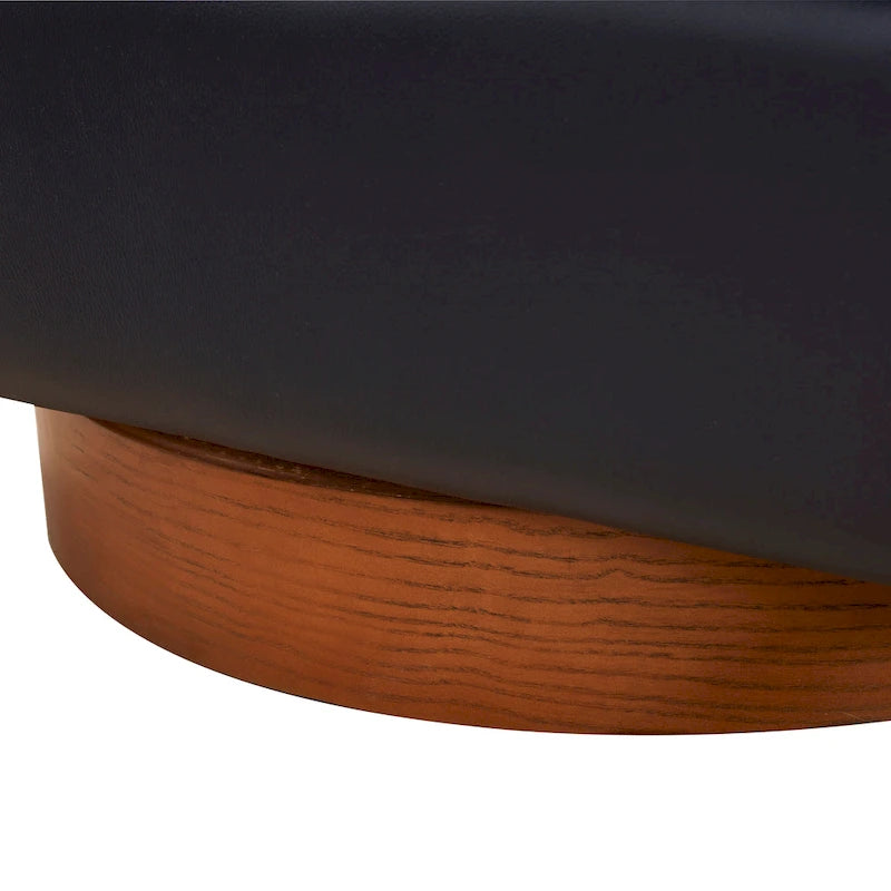 Fauteuil pivotant en cuir pleine fleur avec piètement en bois