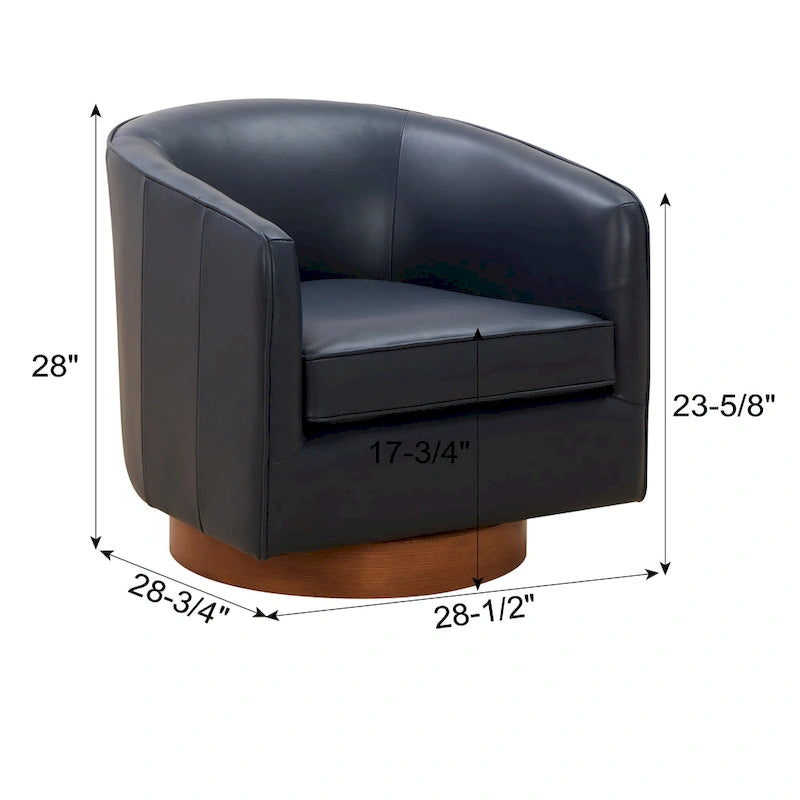 Fauteuil pivotant en cuir pleine fleur avec piètement en bois