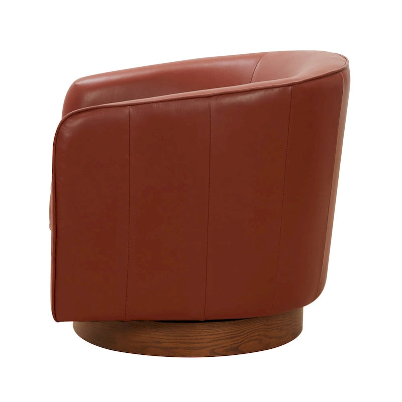 Fauteuil pivotant en cuir pleine fleur avec piètement en bois