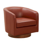 Fauteuil pivotant en cuir pleine fleur avec piètement en bois