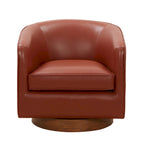 Fauteuil pivotant en cuir pleine fleur avec piètement en bois