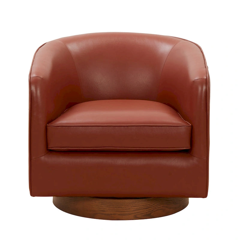 Fauteuil pivotant en cuir pleine fleur avec piètement en bois
