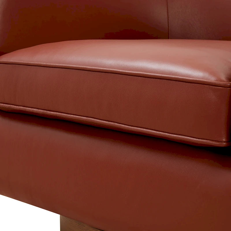 Fauteuil pivotant en cuir pleine fleur avec piètement en bois
