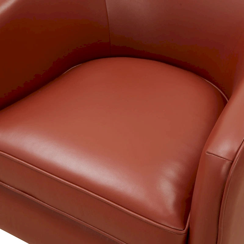 Fauteuil pivotant en cuir pleine fleur avec piètement en bois