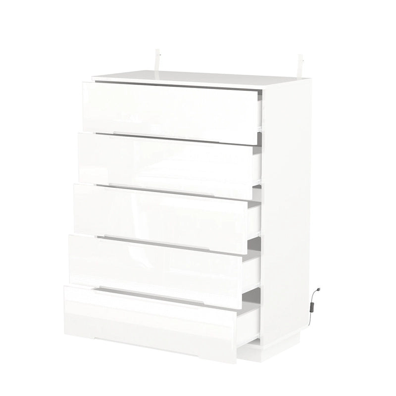 Commode haute brillance à 5 tiroirs avec éclairage LED