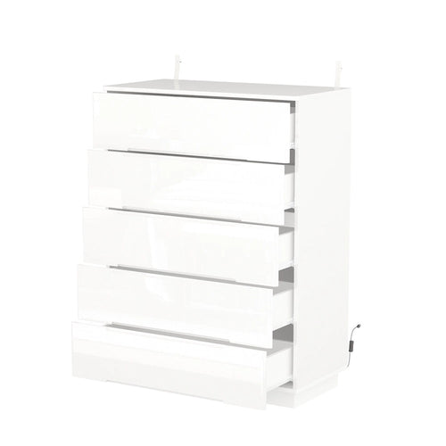 Commode haute brillance à 5 tiroirs avec éclairage LED