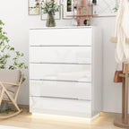 Commode haute brillance à 5 tiroirs avec éclairage LED