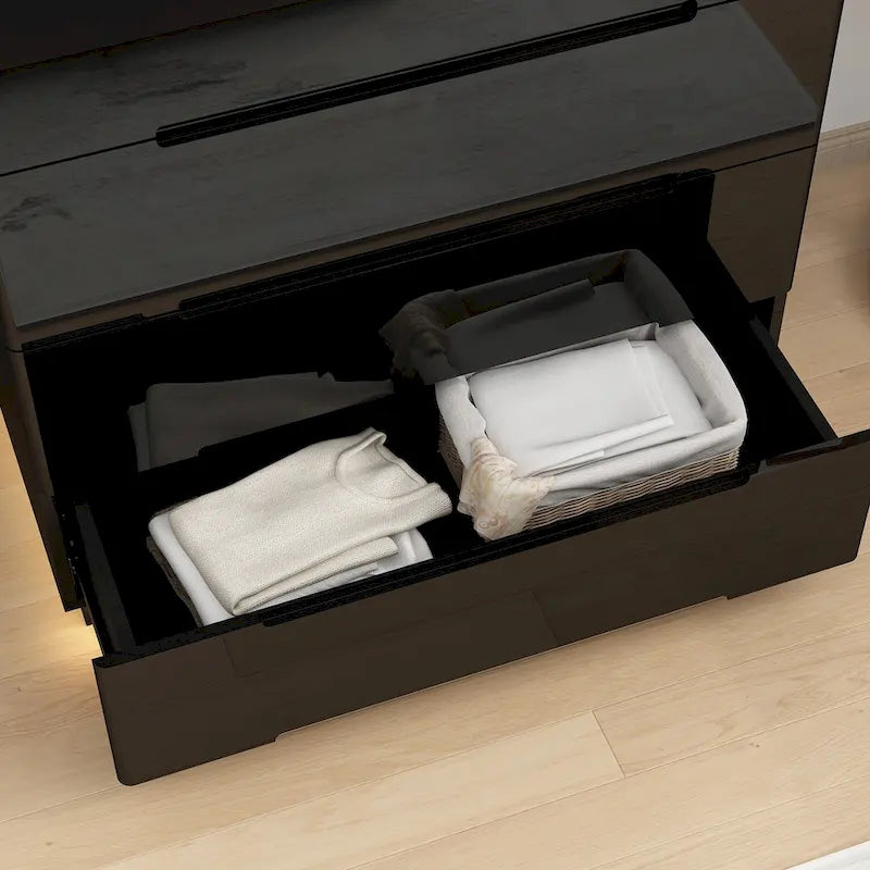 Commode haute brillance à 5 tiroirs avec éclairage LED