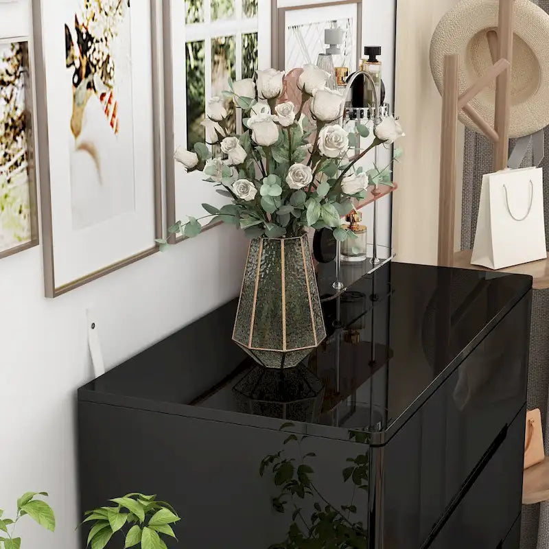 Commode haute brillance à 5 tiroirs avec éclairage LED