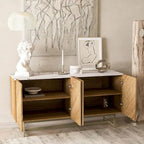 Meuble TV console et meuble TV avec portes à chevrons, plateau en faux marbre, jusqu'à 60 pouces