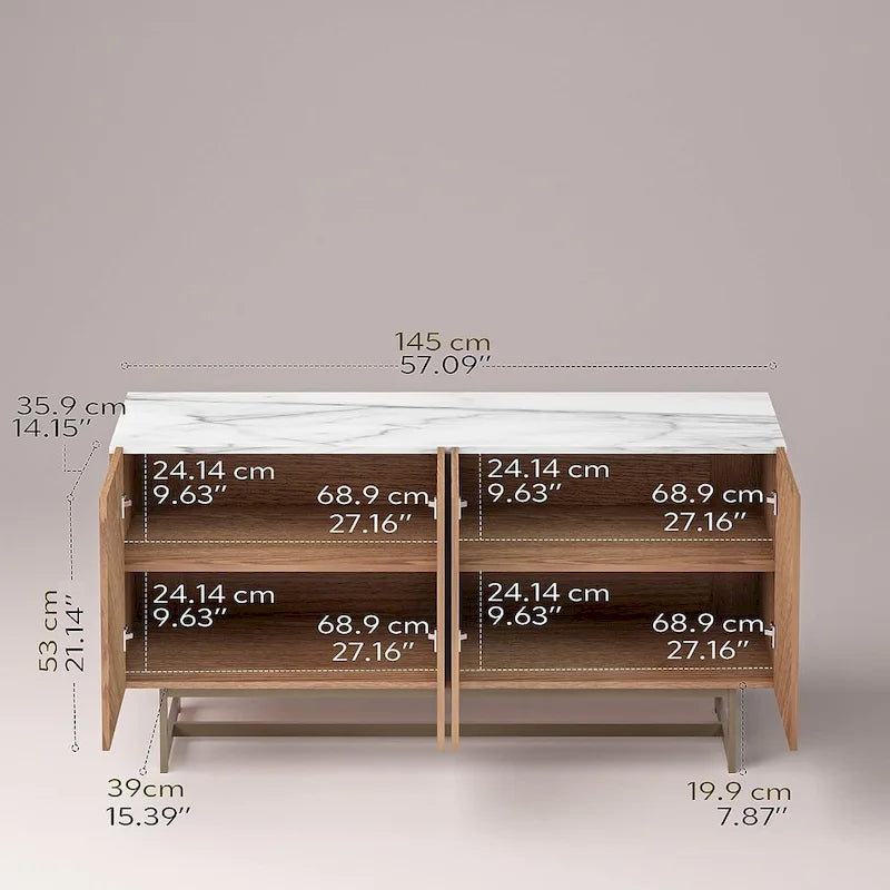 Meuble TV console et meuble TV avec portes à chevrons, plateau en faux marbre, jusqu'à 60 pouces