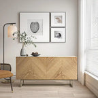 Meuble TV console et meuble TV avec portes à chevrons, plateau en faux marbre, jusqu'à 60 pouces
