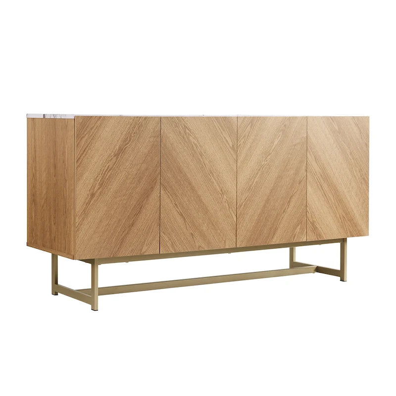 Meuble TV console et meuble TV avec portes à chevrons, plateau en faux marbre, jusqu'à 60 pouces