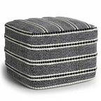 Pouf carré tressé, bleu marine et blanc, en polyester recyclé résistant à l'eau et aux UV