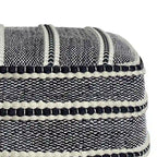 Pouf carré tressé, bleu marine et blanc, en polyester recyclé résistant à l'eau et aux UV