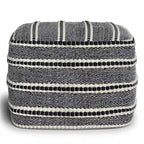 Pouf carré tressé, bleu marine et blanc, en polyester recyclé résistant à l'eau et aux UV