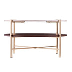 Table Basse Ronde Effet Marbre avec Base en Métal Doré, 36 Pouces