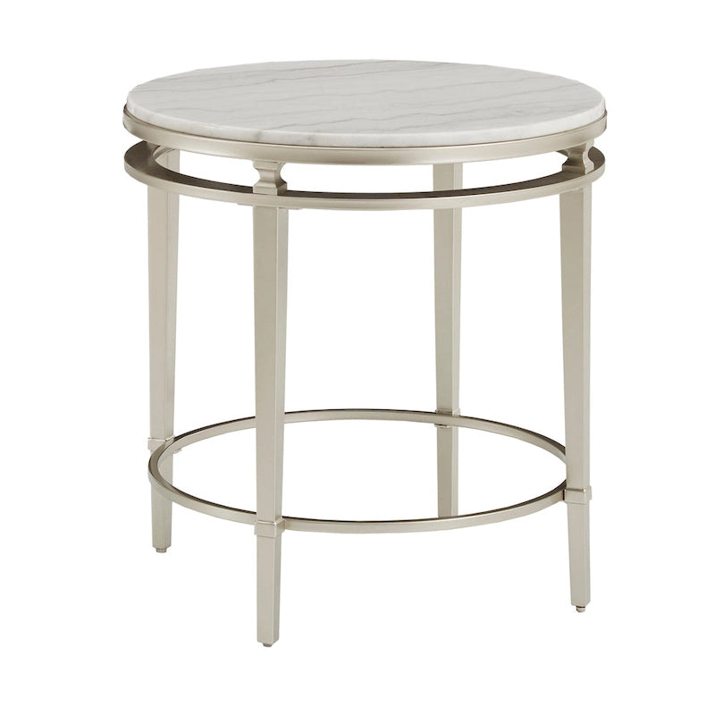 Table d'appoint ronde en marbre avec cadre en métal argenté champagne, 61 cm
