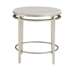 Table d'appoint ronde en marbre avec cadre en métal argenté champagne, 61 cm