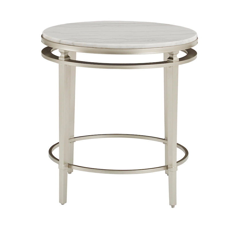 Table d'appoint ronde en marbre avec cadre en métal argenté champagne, 61 cm