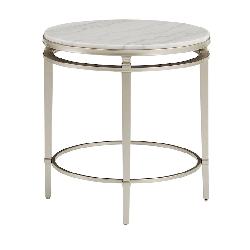 Table d'appoint ronde en marbre avec cadre en métal argenté champagne, 61 cm
