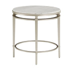 Table d'appoint ronde en marbre avec cadre en métal argenté champagne, 61 cm