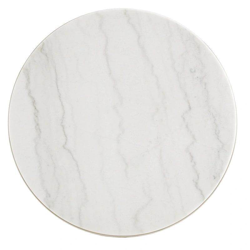 Table d'appoint ronde en marbre avec cadre en métal argenté champagne, 61 cm