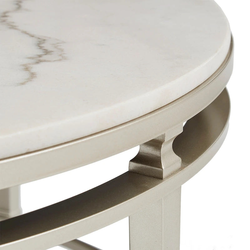 Table d'appoint ronde en marbre avec cadre en métal argenté champagne, 61 cm