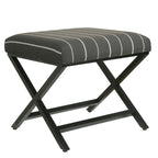 Pouf carré moderne industriel en métal avec base en X et plateau rembourré