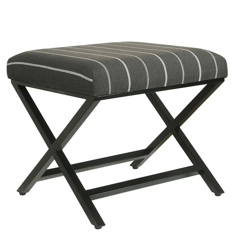 Pouf carré moderne industriel en métal avec base en X et plateau rembourré