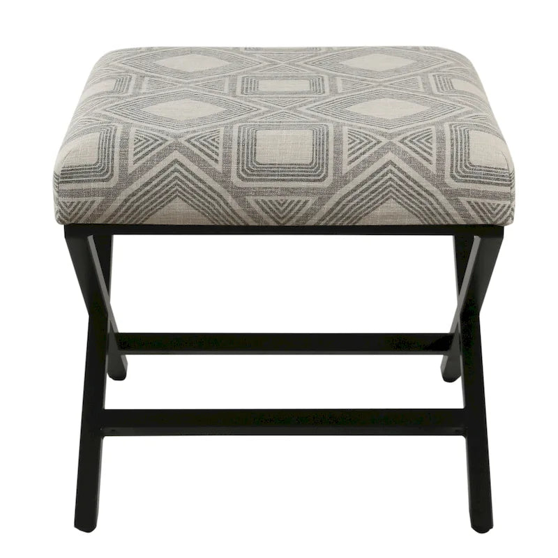 Pouf carré moderne industriel en métal avec base en X et plateau rembourré
