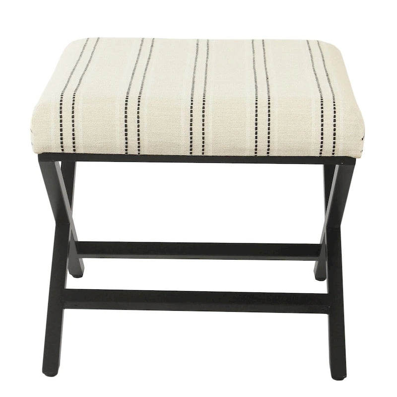 Pouf carré moderne industriel en métal avec base en X et plateau rembourré
