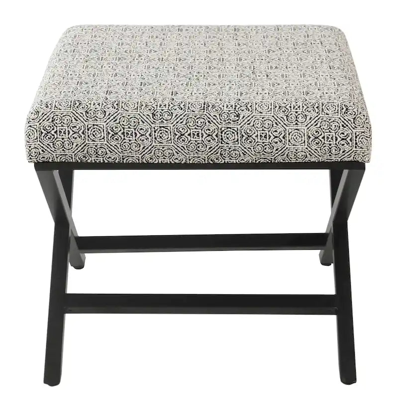 Pouf carré moderne industriel en métal avec base en X et plateau rembourré