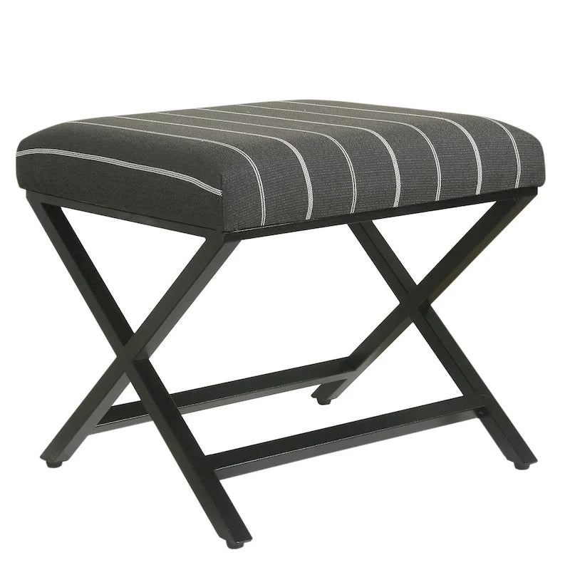 Pouf carré moderne industriel en métal avec base en X et plateau rembourré
