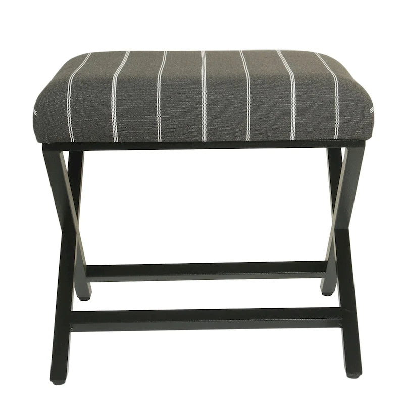 Pouf carré moderne industriel en métal avec base en X et plateau rembourré