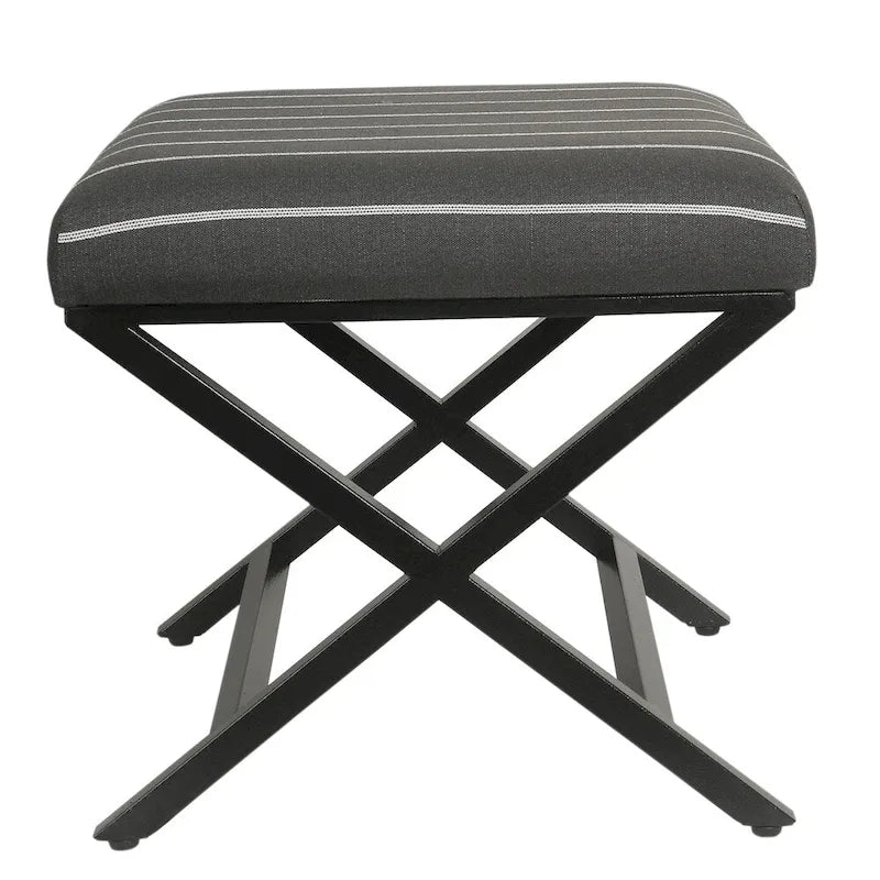 Pouf carré moderne industriel en métal avec base en X et plateau rembourré