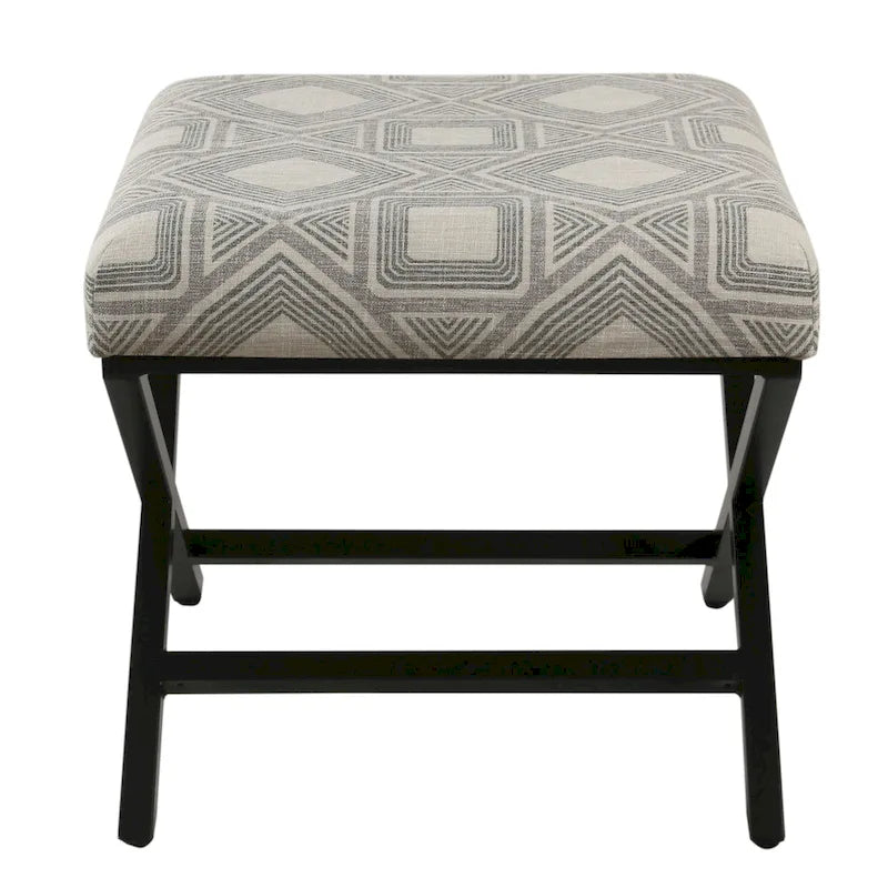 Pouf carré moderne industriel en métal avec base en X et plateau rembourré