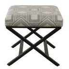 Pouf carré moderne industriel en métal avec base en X et plateau rembourré