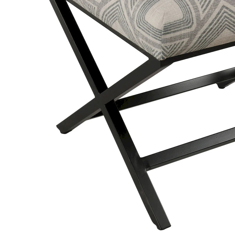 Pouf carré moderne industriel en métal avec base en X et plateau rembourré