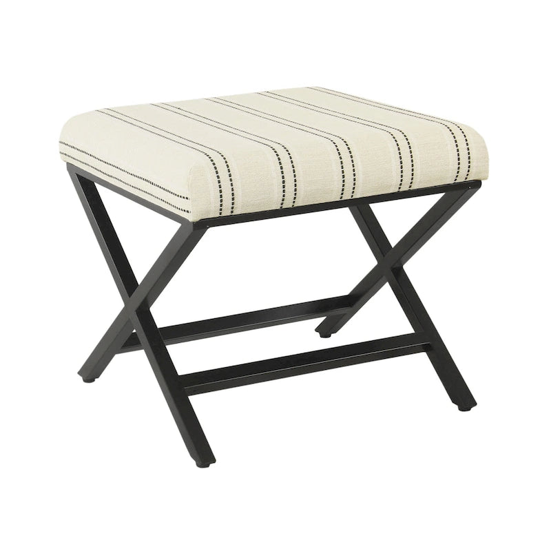 Pouf carré moderne industriel en métal avec base en X et plateau rembourré
