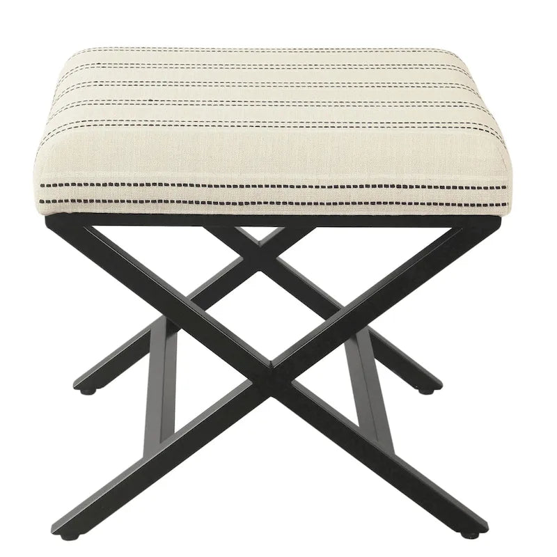 Pouf carré moderne industriel en métal avec base en X et plateau rembourré