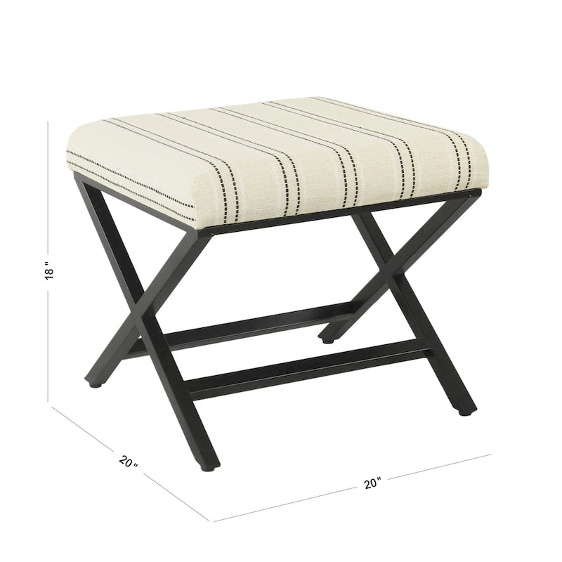 Pouf carré moderne industriel en métal avec base en X et plateau rembourré