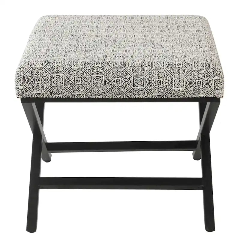 Pouf carré moderne industriel en métal avec base en X et plateau rembourré