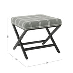 Pouf carré moderne industriel en métal avec base en X et plateau rembourré