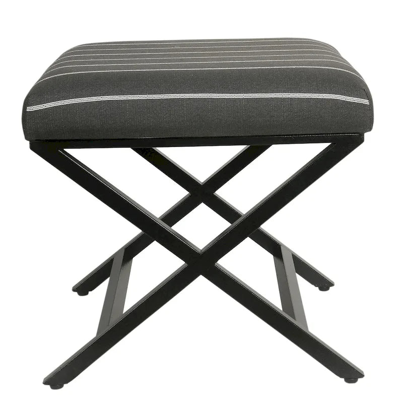 Pouf carré moderne industriel en métal avec base en X et plateau rembourré