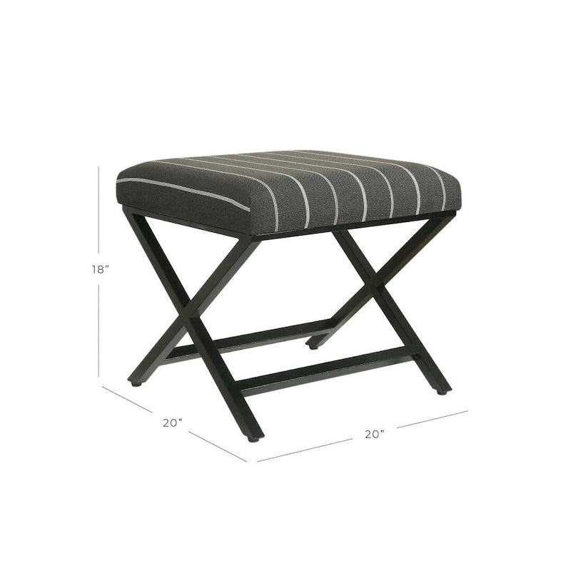 Pouf carré moderne industriel en métal avec base en X et plateau rembourré